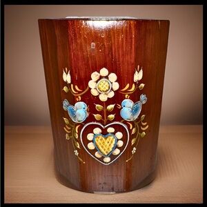 Vintage Wooden “Sugar” Canister – Hand-Painted Folk Art Floral Heart Design